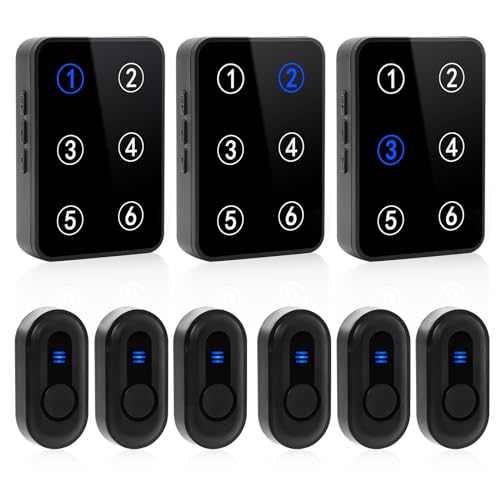 Caregiver Pager Wireless Call Button Emergency Life Alert Systems 500Ft Range with LED Number Display for Elderly/Patient/Disabled at Home/Hospital/Clinic(6 Waterproof Panic Button & 3 Receiver)
