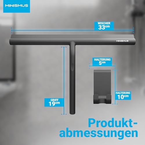 Minismus Silikon Duschabzieher für Glastüren und Fenster – Fensterabzieher Badezimmer und Spiegel für Strahlend Saubere Oberflächen – Kein Bohren, Inklusive Aufhängung – Duschabzieher (Schwarz, 33 cm)