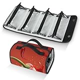 Adornori Red Chilli Pepper Tabasco Hanging Roll Up Cosmetic Bag with 4 Removable Storage Bags Waterproof Foldable Toiletry Kit for Women