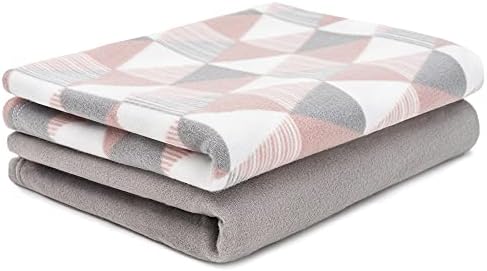 Amazon Brand - Umi Flannel Fleece Throw Blanket 2 Pack Set 130x150cm Reversible Bed Throw Soft Warm for Couch Sofa Chair Bed Home Decoration, Pink and Grey