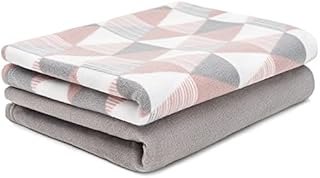 Amazon Brand - Umi Flannel Fleece Throw Blanket 2 Pack Set 130x150cm Reversible Bed Throw Soft Warm for Couch Sofa Chair Bed Home Decoration, Pink and Grey