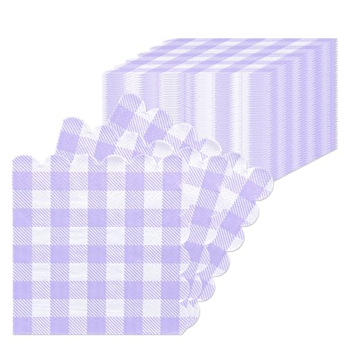 Set de 40 Serviettes en papier Vichy, 25x25cm Serviettes Jetables en Papier 2 Plis Serviettes de Cocktail en Papier pour Dîner, Mariage, Barbecue, Noël,...