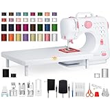 Small Portable Sewing Machine for Beginners, Easy-to-Use Electric Sewing Machine with 12 Built-In Stitches, Reverse Stitching, LED Light, Extension Table, 32-Color Thread Kit for Kids and Adults