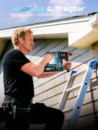 Bild 1 - SEESII 3-in-1 Akku Bohrhammer SDS-Plus: Bohren, Hammerbohren, Meißeln mit 2 * 5,0Ah Akkus & Ladegerät, LED-Lampe, 900W Bürstenloser Motor, 2,3J Schlagbohrmaschine für Heimwerker und DIY-Projekte