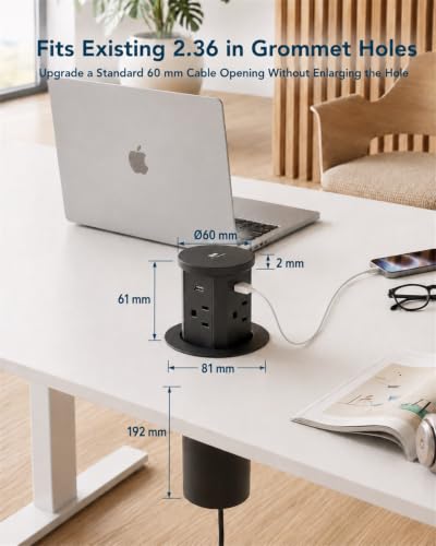 Enchufe emergente para mostrador de 2.4", cargador inalámbrico y USB-C de 30W miniatura 2
