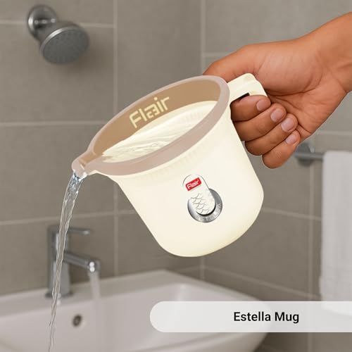 Image of FLAIR Estella Plastic Bath Mug Set of 3 - Durable, Lightweight & Stylish - Ideal for Daily Use in Bathroom & Kitchen (Beige, 1 LTR)