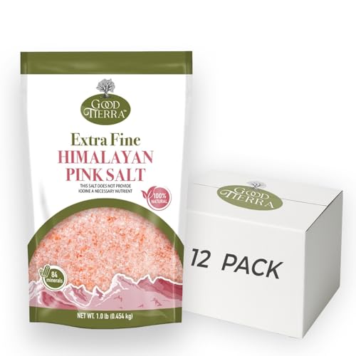 Good Tierra Himalayan Pink Salt Pouch - Extra-Fine Grain - 1 Lb (12 Pack - 12 Lbs) - Kosher - Non GMO