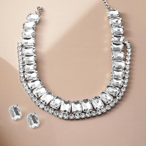 Image of Rubans Necklace Set American Diamond Zirconia Stylish Jewellery Gift for Women & Girls