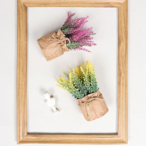 Mini Adornos de Bonsái de Lavanda en Maceta Decorativos para Casa y Sala de Estar 4 uds 6