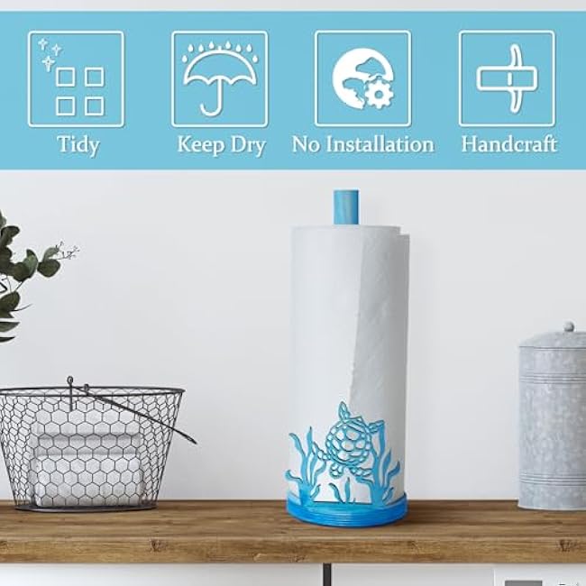 Remerry Turtle Paper Towel Roll Holder Blue Wooden Sea Turtle Seaweed Underwater Scenery Nautical Theme Kitchen Bathroom Accessories Farm Table Decoration