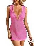 FAIRY SEASON Womens Crochet Cover Ups Knit Hollow Out Sleeveless Dress Swimsuit Bathing Suit Coverup 2025 for Beach Pool Rose Red