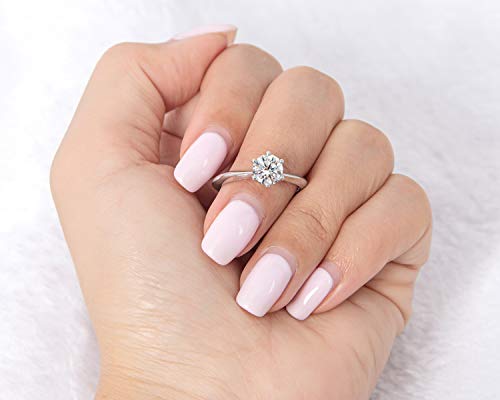 Woaini 0.5-3 Carat Moissanite Ring, Platinum Plated Sterling Silver Round Cut Solitaire Ring For Women, Engagement, Promise, Wedding (4, 1.0Ct) #TOP7