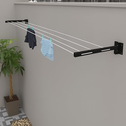 JIALTO® Wall-Mounted Foldable Clothes Drying Rack- Heavy Duty Space Saving Laundry Drying Stand for Balcony, Indoor & Outdoor Utility Room- Black Wall Dryer for Clothes & Towels