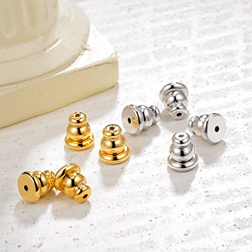 Yoihur Locking Earring Backs For Studs,18K Gold Bullet Earring Backs Replacements For Studs, Secure Locking Backing For Sensitive Ears(Silver 4 Pairs) #TOP4