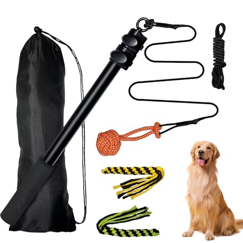 PORFOYO Reizangel Hunde 150cm Outdoor Hundeangel Mit 5 Segmenten Inklusive 2 Seil Hundespielzeug & 1 Wattebausch Robustes Spielzeug Für Kleine & Große Hunde