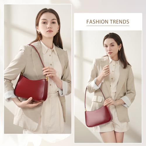 Image of MFFOR Genuine Leather Purses for Women, Shoulder Bag, Clutch Handbags | 9.8*2.3*6.2inch, Crescent bag, Underarm purse, Zipper closure, Solid color