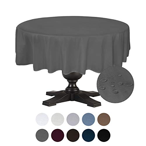 Easy-Going Round Waterproof Tablecloths R70 Dark Gray Spillproof Fabric Tablecloth,Decorative Fabric Table Cover,Great