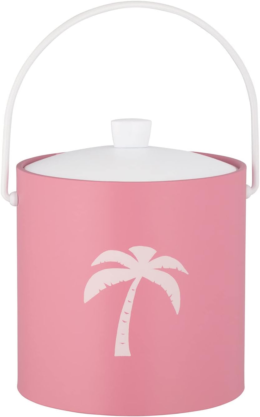 Kraftware Pastimes Collection 3qt Ice Bucket with Acrylic Cover and Bale Handle (Palm Tree, Pink)