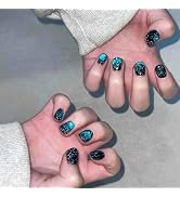 Cat Eye Press on Nails Short False Nails Glossy Glitter Fake Nails Square Acrylic Nails French Gr...