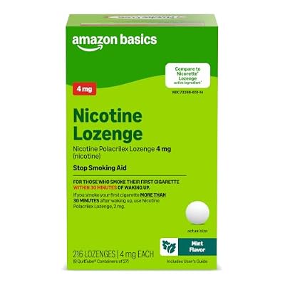 Amazon Basic Care Nicotine Polacrilex Lozenge, 4 mg (Nicotine), Adult, Mint Flavor, Stop Smoking Aid, Quit Smoking, 216 Count