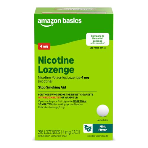 Amazon Basics Nicotine Polacrilex Lozenge, 4 mg (Nicotine), Mint Flavor, Stop Smoking Aid, 216 Count, (Previously Amazon Basic Care) - image 1