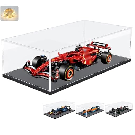 Vitrina Expositora para Colecciones para Lego 42207 Coche Ferrari SF-24 F1 42206 Oracle Red Bull RB20 42171 42141 42228 1/8 Coche Cajas Grande Transparente Acrílica con Luz, Interior Negro 70x30x20cm | Ya disponible en tu tienda friki favorita! En mundofriki.es!