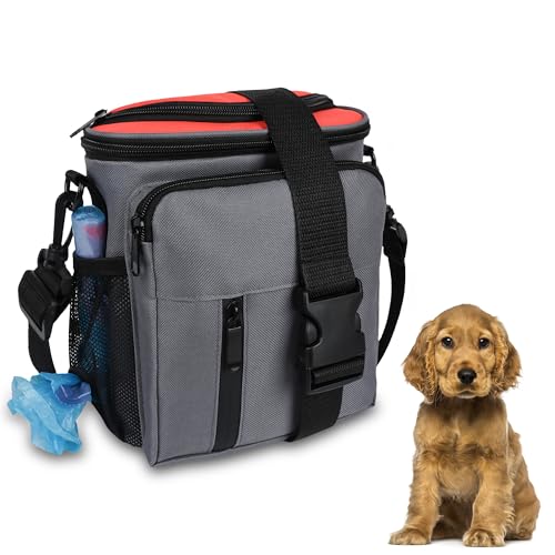 Leckerlitasche für Hunde, Futterbeutel Hundetraining mit Reißverschluss, Gürteltasche für Hunde mit Kotbeutelspender, Leckerlibeutel im für Reisen, Spaziergang