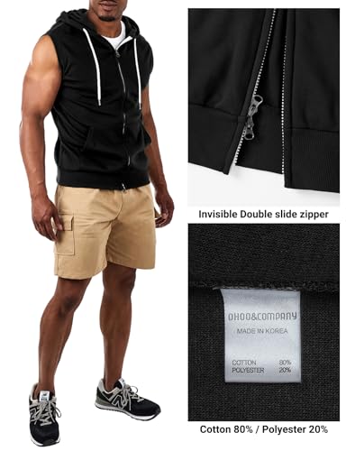 Image of Ohoo Mens Slim Fit Sleeveless Lightweight Zip Up Hooded Sweatshirt Vest Hoodie