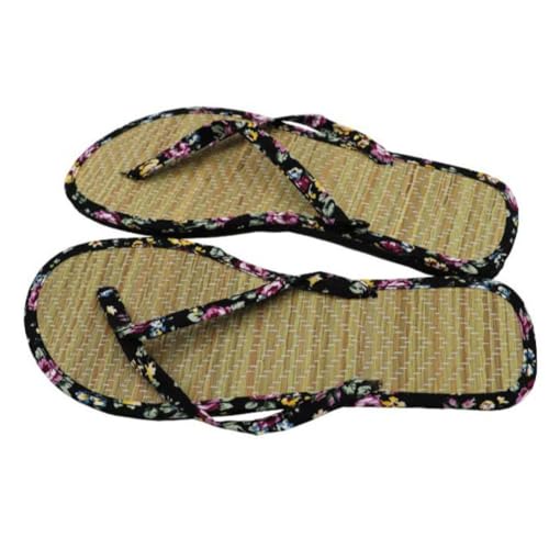 Bamboo Slippers Sandals for Women Tatami Flip Flops Hawaiian Straw Rattan Woven Grass Japanese Slides Non Slip Wooden Zori Beach Travel Summer Indoor House Standing All Day Comfortable Walking Trendy