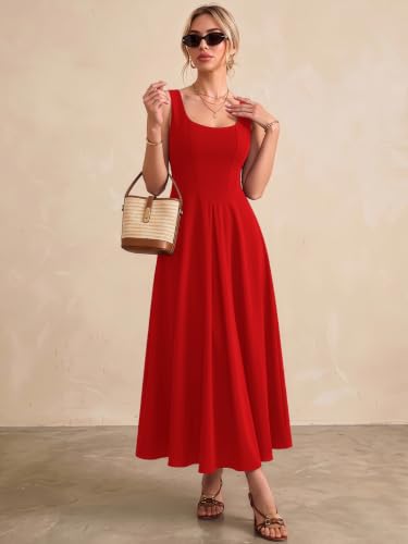 Image of Solid Fit and Flared Round Neck Midi Dress for Women's & Girl's