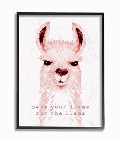 Stupell Industries Save Your Drama for The Llama Pink Watercolor Llama Framed Texturized Art, 16 x 20, Multi-Color
