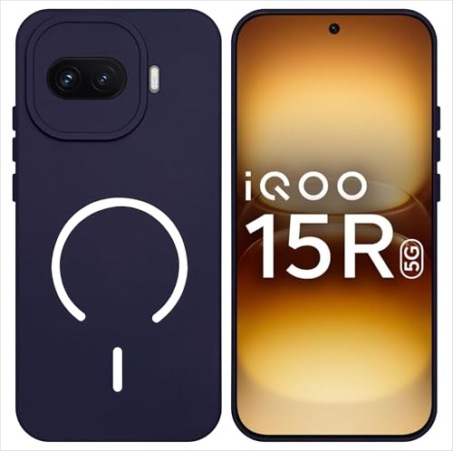 Image of SBMS Silicone Back Cover Case for iQOO 15R 5G | Soft Micro-Fibre Lining Inside | Magsafe Print On Back Side Camera Protection Bump | Shockproof Case iQOO 15R 5G (Blue)