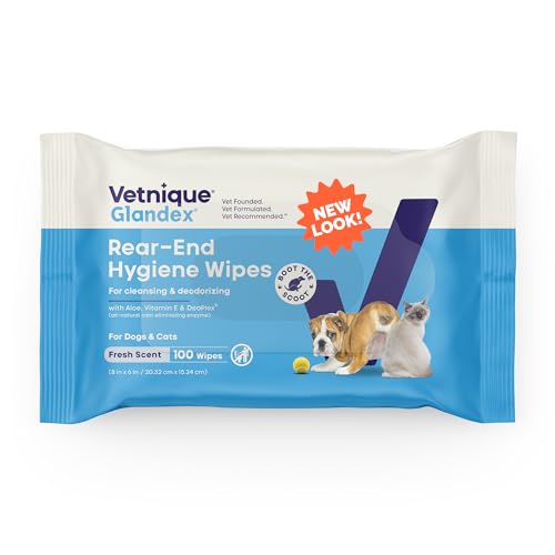 Vetnique Labs Glandex Dog Wipes for Pets Cleansing & Deodorizing Anal Gland Hygienic Dog & Cat Wipes with Vitamin E, Skin Conditioners and Aloe (100ct Pouch)