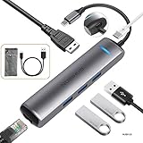 NUBIHUB USB C Hub, 6 in 1 Multiport Adapter with PD Power Delivery, 3 USB 3.0 Ports, Ethernet Port,4K USB C to HDMI Compatible with MacBook Pro, Chromebook,XPS and Other Type C Laptops (Grey)