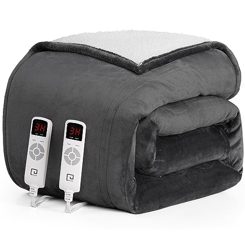 EHEYCIGA Heated Blanket Electric Blanket Queen Size - Heating Blanket with 9 Heating Levels & 10 Hours Auto Off, Soft Cozy Sherpa Washable Dual Control Blanket with Fast Heating, 84 x 90 Inches