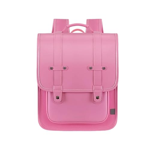 Backpack, Black, Faux Leather and Waterproof Nylon, Ergonomic Spine-Support Straps, Japanese Randoseru Style (Pink, Small)