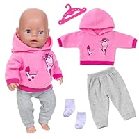 Baby Doll Clothes for 14-18 Inch Doll, Girls Boy Dolls Outfits Giraffe Hoodie + Grey Trousers + Socks + Hanger, Sweet Outfits Compatible with New Born 35-45 cm Doll, Doll Clothes Accessories