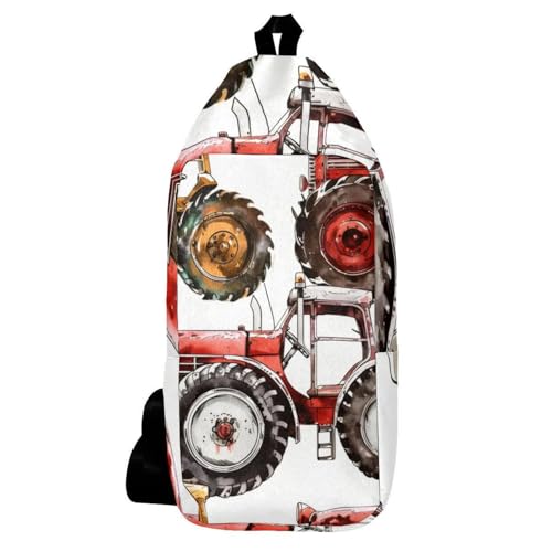 Sac à dos à bandoulière rouge avec motif tracteur de ferme pour homme et femme 16x36cm