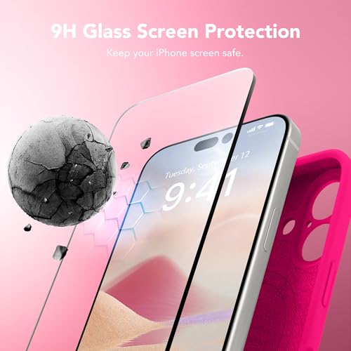 Image of Magnetic for iPhone 16 Case, Compatible with MagSafe, [Screen Protector + Full Camera Protection], Silicone Shockproof Anti-Scratch Protective Phone Case for iPhone 16 6.1 inch, Hot Pink
