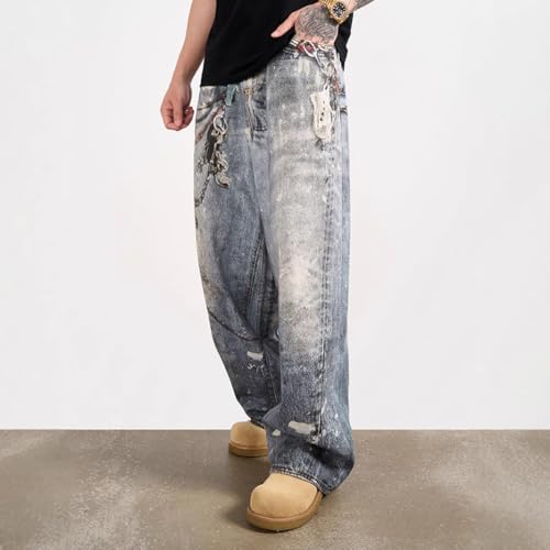 BXCNCKD Men's Retro Chain Printed Wide Leg Pants Y2k Street Trend Pants Mens Jeans Relaxed fit3