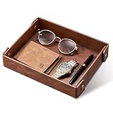 Josmimic Catch All Valet Tray - EDC Organizer for Key, Wallet, Watch, Jewelry, Phone, coin change | Faux Leather Storage Tray for Dresser, Nightstand, Desk, Entryway, Travel Storage | Brown