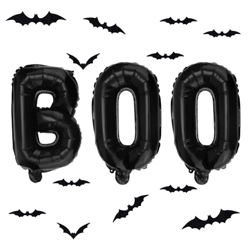 16in BOO Balloons Set with Halloween 3D Bats, Black Foil Letter B...