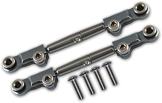 GPM For Losi 1/18 Mini-T 2.0 2WD Stadium Truck Upgrade Parts Aluminum + Stainless Steel Rear Upper Arm Tie Rod - 6Pc Set Gray Silver