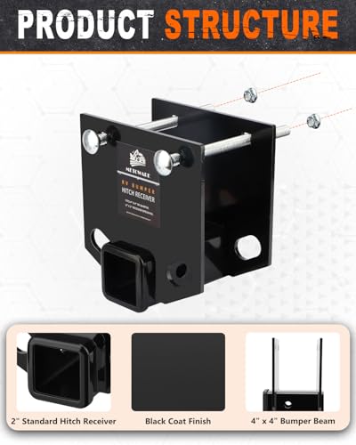 Image of METOWARE RV Bumper Hitch Receiver Fits 4 inch Square Bumper, 3500 LBS Capacity