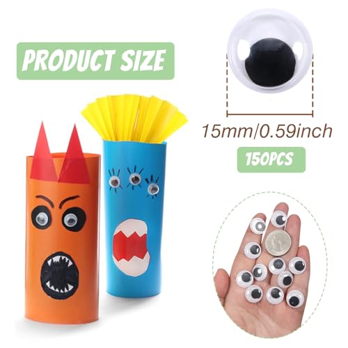 Image of TOAOB 150pcs 15mm Plastic Wiggle Googly Eyes Self Adhesive Black Round Sticker Eyes DIY Arts Crafts Scrapbooking Accessories