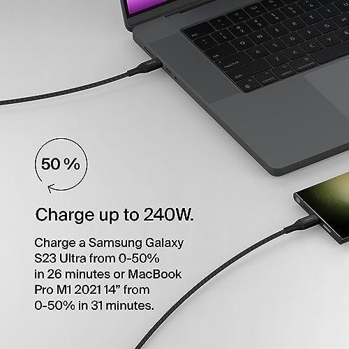 Belkin USB C to USB C Cable, 6.6ft, 240W - Type C Charger, iPhone Charger Cord, Fast Charging for iPhone 16, Galaxy S25, Pixel 9, MacBook, Chromebook, iPad Pro, Switch Steam Deck - Black by Belkin - Used condition - Image 3