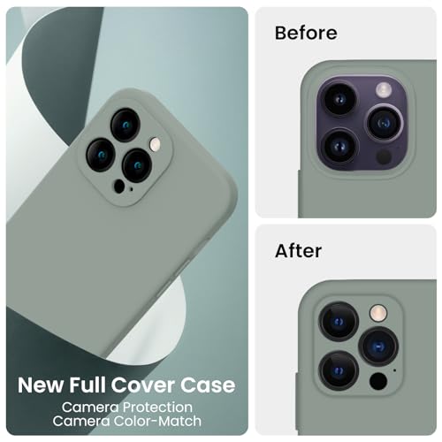 Image of FireNova Designed for iPhone 14 Pro Max Case, Silicone Upgraded [Camera Protection] Case, Soft Anti-Scratch Microfiber Lining Inside, 6.7 inch, Calke Green