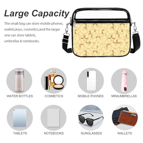 Maggot Beetle Larva Large Crossbody Bag Clear Stadium Bag Anti-Theft Side Shoulder Bags Messenger Bag with 2 Compartments3