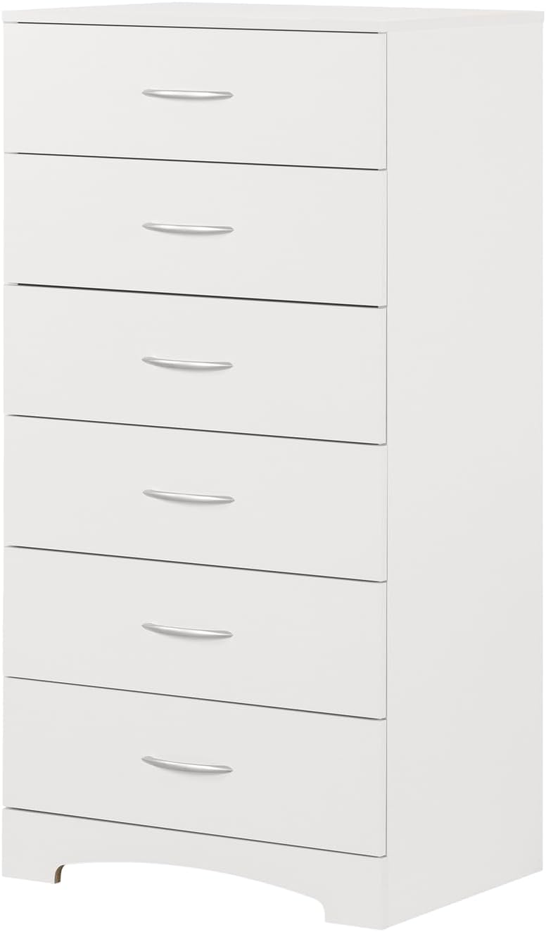 Pure White Soft-Close 6-Drawer Lingerie Chest with Curved Kick Plate