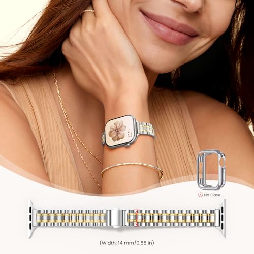 Image of STIROLL Thin Replacement Band Compatible for Apple Watch 38mm 40mm 41mm 42mm(Series 11 10), Stainless Steel Metal Wristband Women Men for iWatch Ultra SE Series 9 8 7 6 5 4 3 2 1, Silver Gold